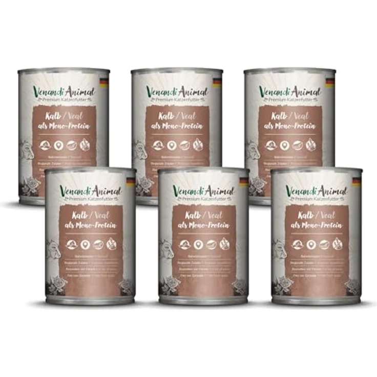 Venandi Animal Premium Nassfutter für Katzen, Kalb Monoprotein, 99% Fleischanteil, getreidefrei, 6er Pack (6 x 400 g) – Bild 1