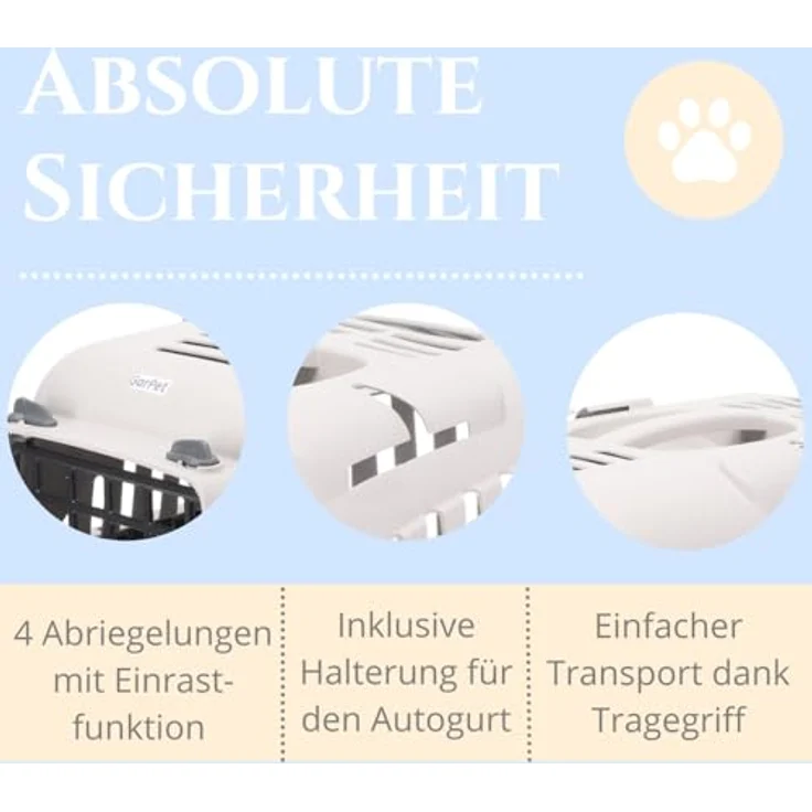 GarPet Tiertransportbox 2er Set, graue Katzentransportbox und Hundebox für Auto mit Sicherheitsgurt und optimaler Belüftung, für Tiere bis 8 kg – Bild 7