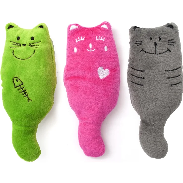 Aumüller Katzenspielkissen Plüschkatzen, 3er Set mit Katzenminze und Silver Vine, farbenfroh