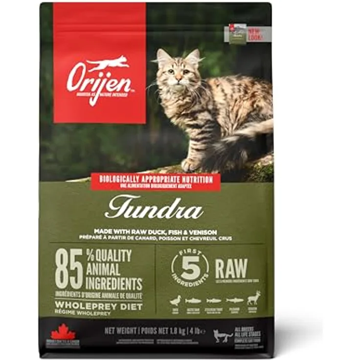 Orijen Tundra Cat Whole Prey, Katzen-Trockenfutter mit rohen tierischen Inhaltsstoffen, 1,8 kg