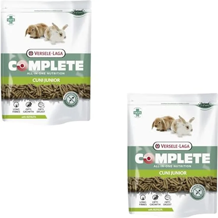 Versele-Laga Complete Cuni Junior, Alleinfuttermittel für Kaninchen 0-8 Monate, Doppelpack 2 x 500 g, Schmackhafte All-in-one Pellets mit langen Fasern