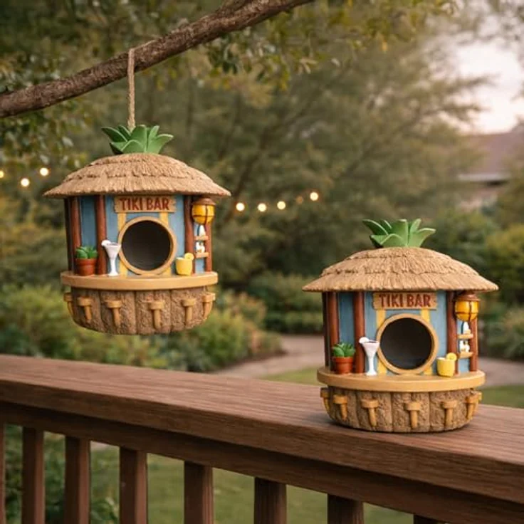 MikaMax Tiki Bar Vogelhaus, Hängendes Vogelhaus für kleine Vögel, wetterfest und tropische Gartendeko, 19 x 17 cm – Bild 3