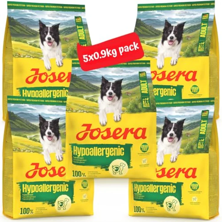 JOSERA Adult Hypoallergenic, Premium Trockenfutter für Hunde mit Unverträglichkeiten, Insektenprotein, getreidefrei, hochverdaulich, 5 x 900 g Packung – Bild 1