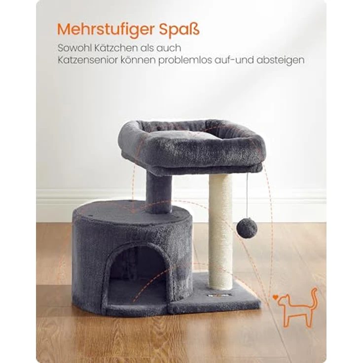 Feandrea PCT50G, kleiner Kratzbaum mit Sisalstamm und gepolsterter Plattform, für Kätzchen, rauchgrau – Bild 3