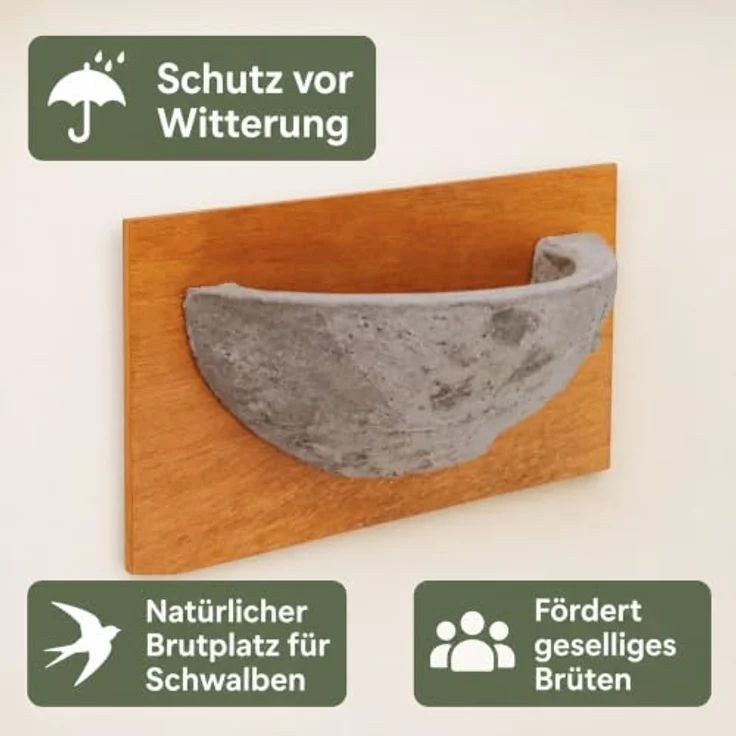 Westfalia Werkzeug Nistkasten Mehlschwalbennest, Ton mit Holzplatte zur einfachen Montage, 200 x 90 x 80 mm – Bild 2