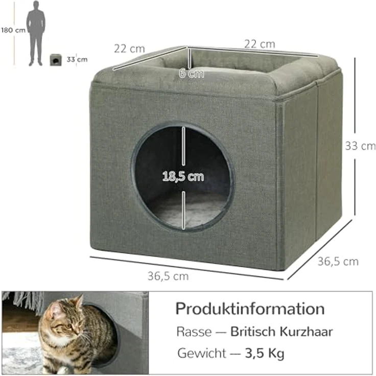 PawHut Katzenhöhle mit 2 Ebenen, Polyester, für Katzen bis 5 kg, Grün – Bild 8