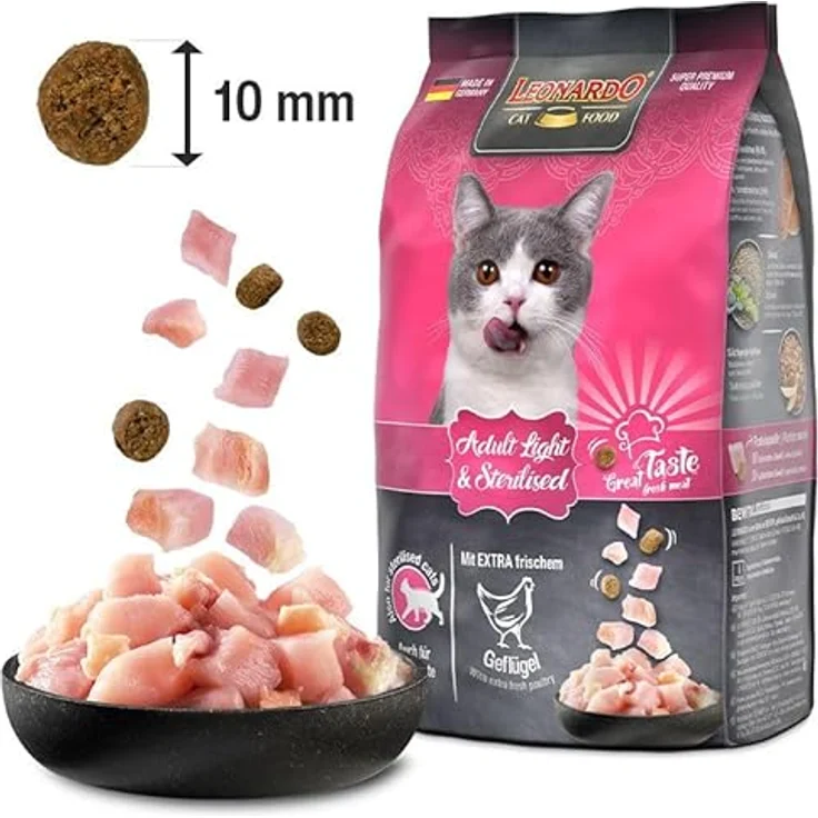 Leonardo Adult Light & Sterilised, Trockenfutter für sterilisierte Katzen, Doppelpack 2 x 300 g, mit Geflügel, reduzierte Kalorien, hoher Eiweißgehalt – Bild 5