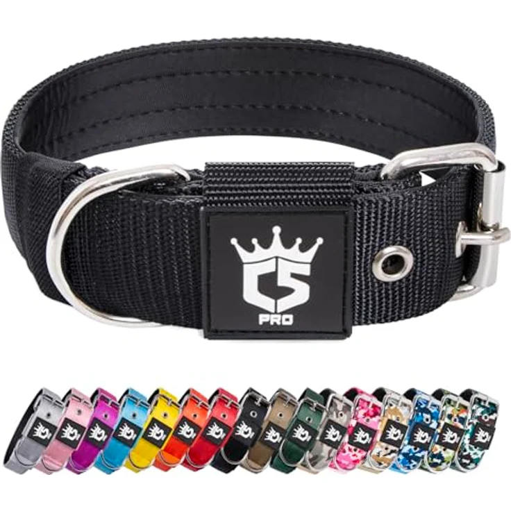 TSPRO Taktisches Hundehalsband, Robustes Halsband für Hunde mit Metallschnallenverschluss, Verstellbar, 3,8 cm Breit, für Mittel bis Großgroße Hunde, Schwarz M – Bild 1