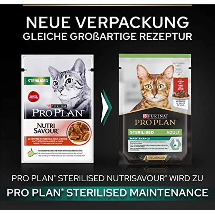 Pro Plan Sterilised, Hundefutter nass mit Rind, 26er Pack (26 x 85g) für kastrierte Katzen, Harnwegsgesundheit und Gewichtsregulation – Bild 2