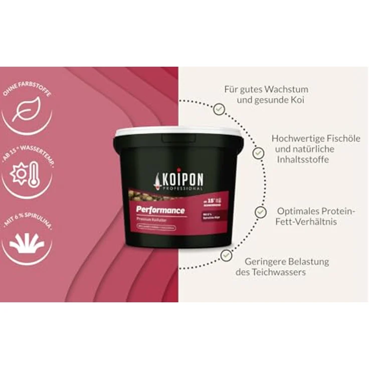 KOIPON Performance Koifutter 2 kg, 3 mm Sommerfutter mit 6% Spirulina für strahlende Farben – Bild 4