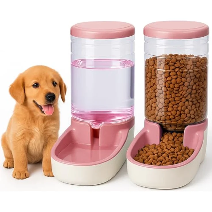 Edipets Automatischer Futterspender für Katzen und Hunde, 3.8L, 2 Einheiten, Rosa, lebensmittelechter Kunststoff, einfach zu reinigen – Bild 1