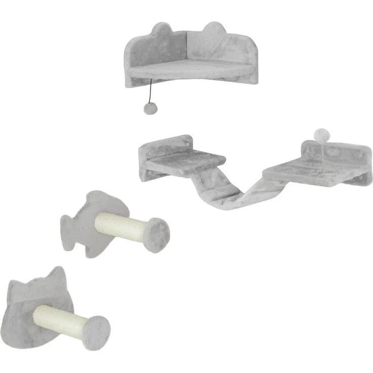 JTI GmbH Katzen Kletterwand Set, 4-teilig mit Stufen, Leiter, Kratzbaum und Sprungplattform, geeignet für Katzen bis 5 kg, Hellgrau