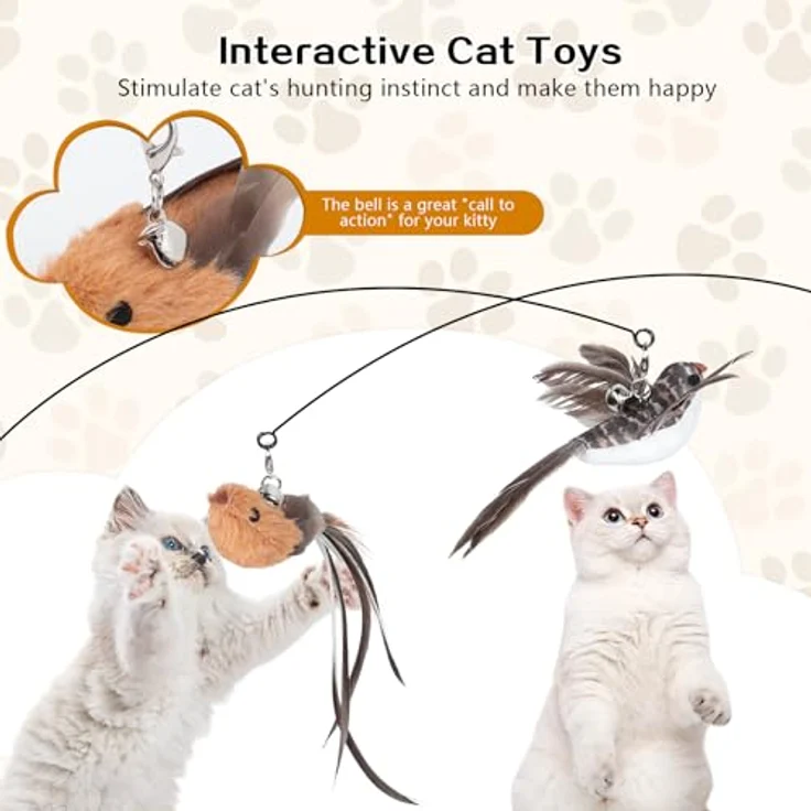 AiQInu Katzenspielzeug-Set, 4-teilig mit interaktiver Katzenangel (92cm), 2 Vögeln mit Glöckchen, verbesserter Saugnapf (7cm), hochwertiges Material für agiles Spielen – Bild 2