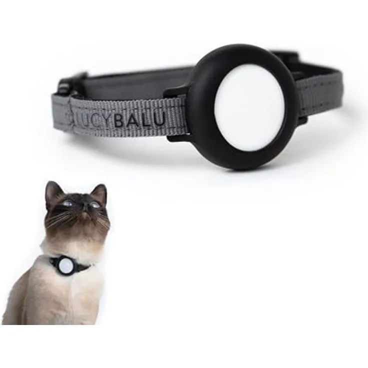 LucyBalu DORI Premium AirTag Katzenhalsband, reißfestes, größenverstellbares Nylonband, kompatibel mit Apple AirTag, anthrazit