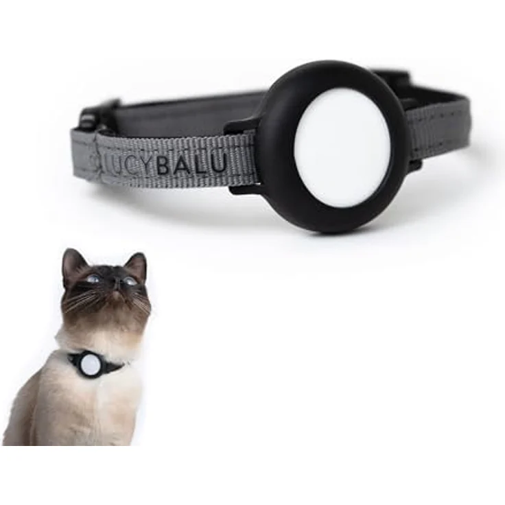 LucyBalu DORI Premium AirTag Katzenhalsband, reißfestes, größenverstellbares Nylonband, kompatibel mit Apple AirTag, anthrazit – Bild 1