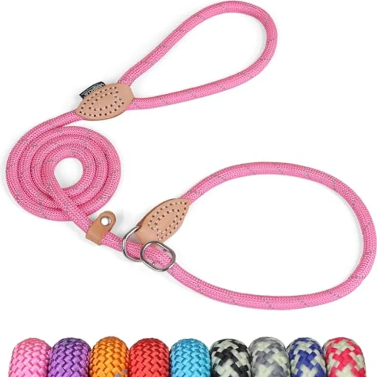 Grand Line Retrieverleine mit Zugstopp, 150 cm Moxonleine, Reflektierende Trainingsleine für kleine, mittlere und große Hunde - 14mm, Rosa – Bild 1