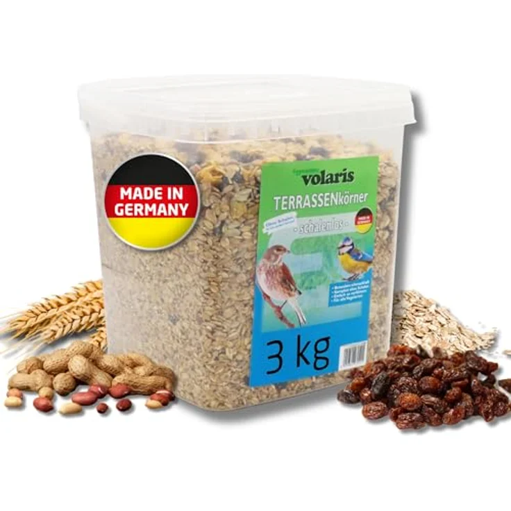 Eggersmann volaris TerrassenMix 3 kg - schalenloses Wildvogelfutter, energiereiche Körnermischung für ganzjährige Fütterung, Made in Germany – Bild 1
