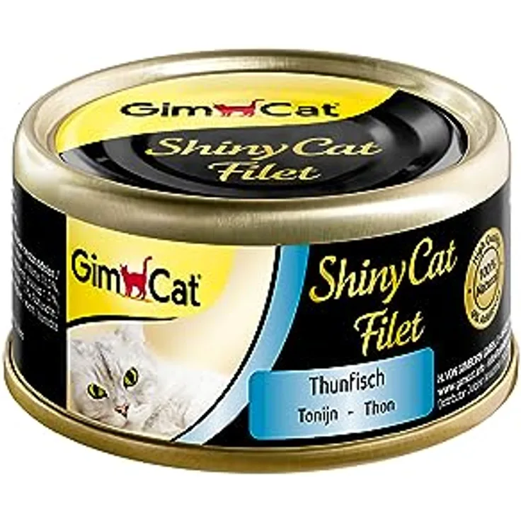 GimCat ShinyCat Filet Thunfisch, Katzenfutter mit 64% Thunfisch, ohne Zuckerzusatz, 48 Dosen (48 x 70 g)