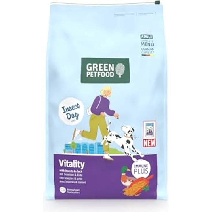 Green Petfood Vitality Insects und Duck, Hunde-Trockenfutter mit Insekten- und Entenprotein, 7,5 kg