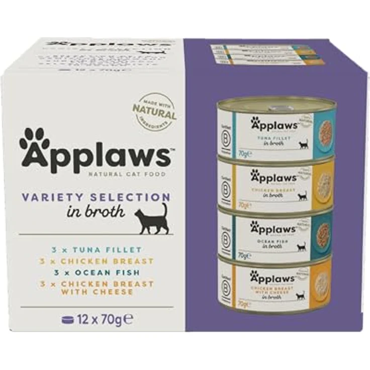 Applaws 100% Natürliches Premium-Nassfutter für Katzen, Thunfisch, Huhn und Meeresfisch Gemischte Auswahl in Brühe, 12 x 70g Dosen – Bild 1