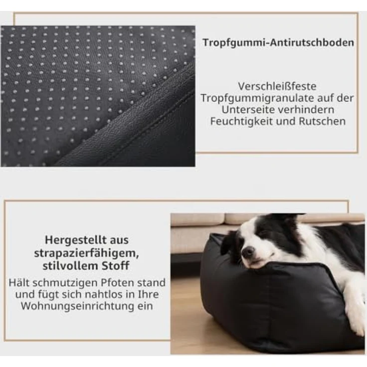 Marchul Wasserdichtes Hundebett, Katzensofa mit Kunstlederbezug, Waschbar und rutschfester Unterseite für kleine und mittelgroße Hunde und Katzen, 75 x 60 cm, Schwarz – Bild 3