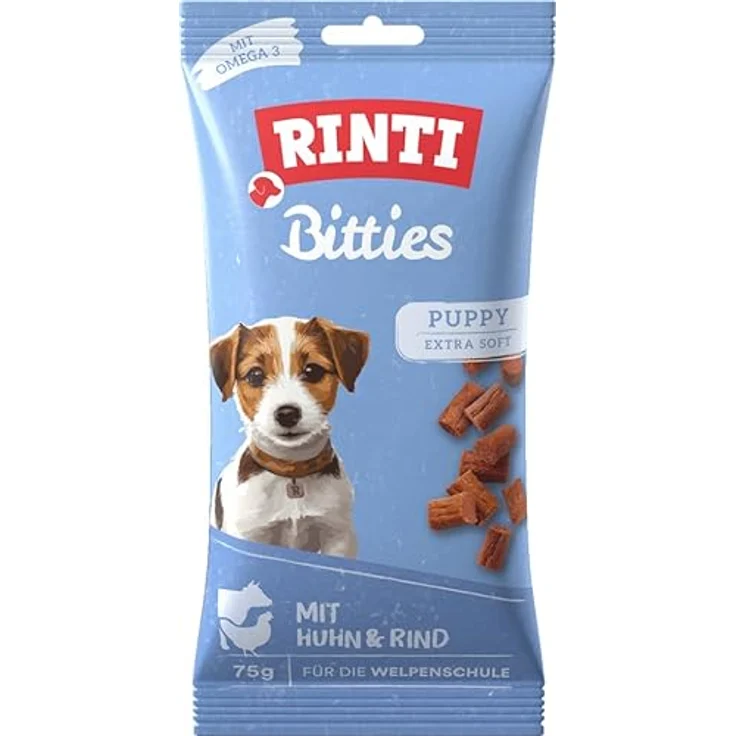 Rinti Extra Bitties Puppy Huhn, Welpensnack mit viel frischem Fleisch, 6 x 75 g (Huhn & Rind), ohne Zucker, Soja und Getreide, mit Omega-3 – Bild 3