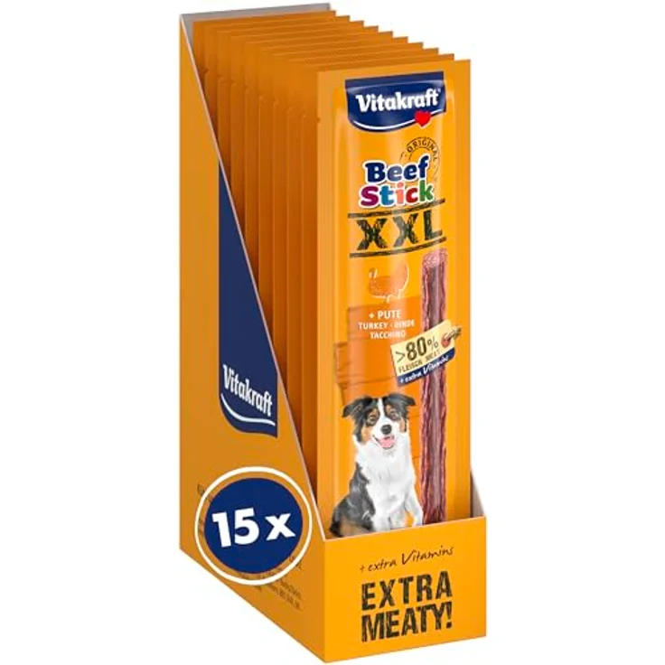 Vitakraft Beef Stick XXL, Hunde Trainingsleckerli mit hohem Fleischanteil, ohne Zuckerzusatz, 15x30g – Bild 1