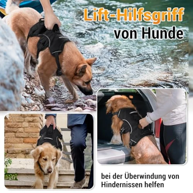 rabbitgoo Hundegeschirr für große Hunde, ausbruchsicher mit Tragegriff, verstellbar und reflektierend, Schwarz, Größe L – Bild 4
