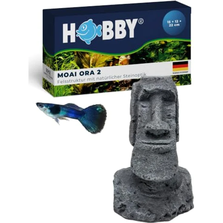 Hobby Aquaristik Moai Ora 2, Deko-Figur für Aquarien, Versteckhöhle aus Polyresin in Steinoptik, 15 × 12 × 22 cm, für Fische, Garnelen & Reptilien – Bild 1