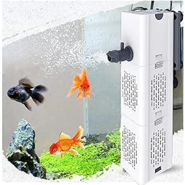 OsAtNb Leise Aquarium Innenfilter 4in1, 500-1800L/H mit 2 Filterschwämmen, Wasserpumpe, Sauerstoffbelüftung und Wave Maker für 20L-1500L Aquarien (15W, 1000L/H)