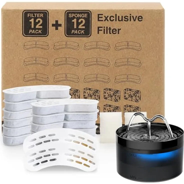 DOOOB Katzenwasserbrunnenfilter, 24 Stück, kompatibel mit DOOOB Katzen Wasserbrunnen, Mehrfach-Filtrationssystem mit Aktivkohle, 12 Filter & 12 Schwämme