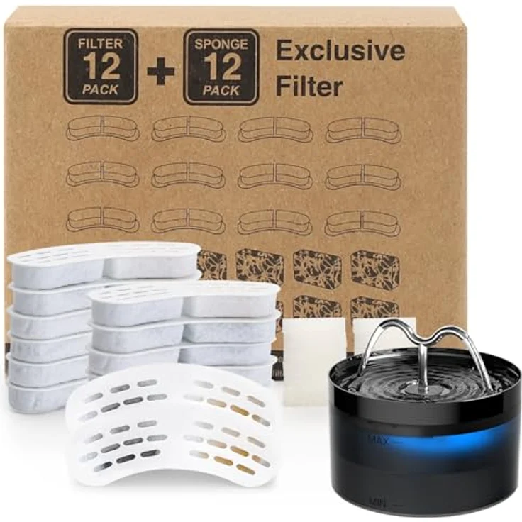 DOOOB Katzenwasserbrunnenfilter, 24 Stück, kompatibel mit DOOOB Katzen Wasserbrunnen, Mehrfach-Filtrationssystem mit Aktivkohle, 12 Filter & 12 Schwämme – Bild 1