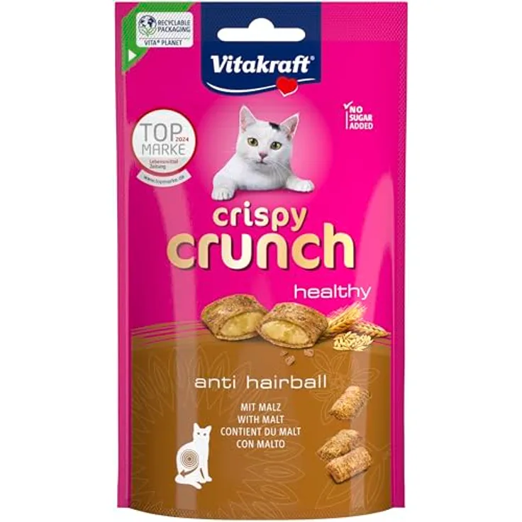Vitakraft Katzensnack Crispy Crunch mit Malz, 4x60g, für gesunde Haarballen-Vorbeugung