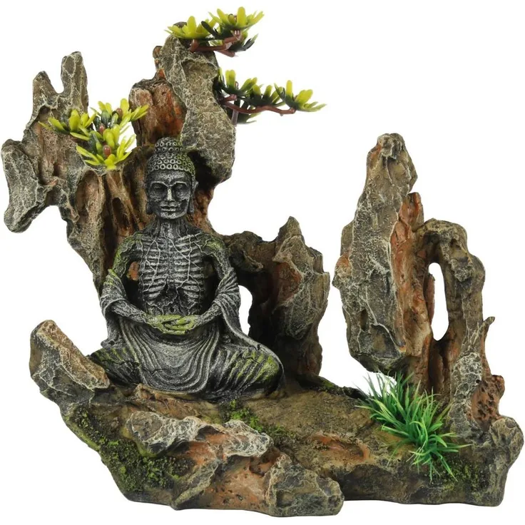 EBI Aqua Della Mountain Buddha, Aquarium Dekoration aus hochwertigem Polyesterharz, Buddha auf Stein