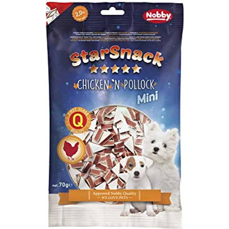 Nobby StarSnack MINI Chicken´n Pollock, Kalorienarmer Hundesnack für Welpen und kleine Hunde, 70 g Frischebeutel