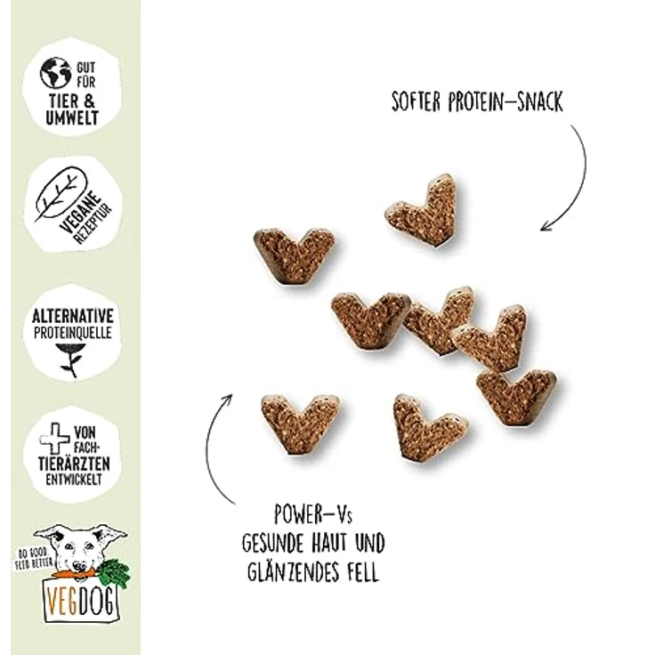 VEGDOG Veggies Skincare, hypoallergener Hundesnack (10 x 125 g) | veganer Trainingssnack für glänzendes Fell und gesunde Haut mit Kastanie und Hanf, getreidefrei und ohne Zuckerzusatz – Bild 2