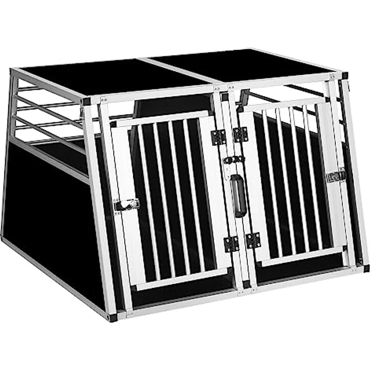 EUGAD Doppel Hundetransportbox Auto, Alu Hundebox für 2 Hunde mit Trennwand und Sicherheitsverschluss, stabile Tiertransportbox für große Hunde, 97 x 92 x 66 cm – Bild 1