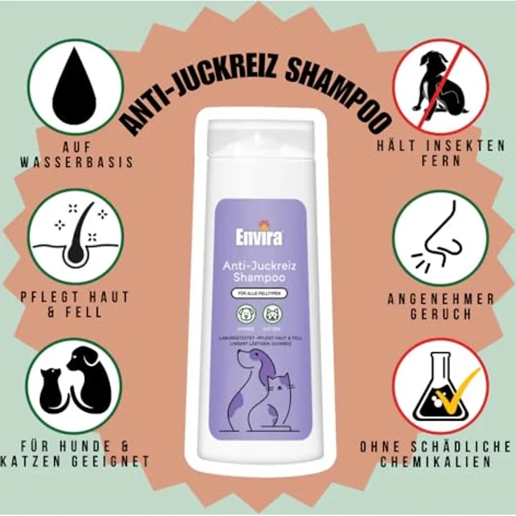 Envira Anti-Juckreiz Shampoo für Hunde & Katzen, 400 ml - Gegen Juckreiz & Schuppen, Feuchtigkeitsspendend, Pflegt Haut & Fell, Für alle Rassen und Felltypen – Bild 2
