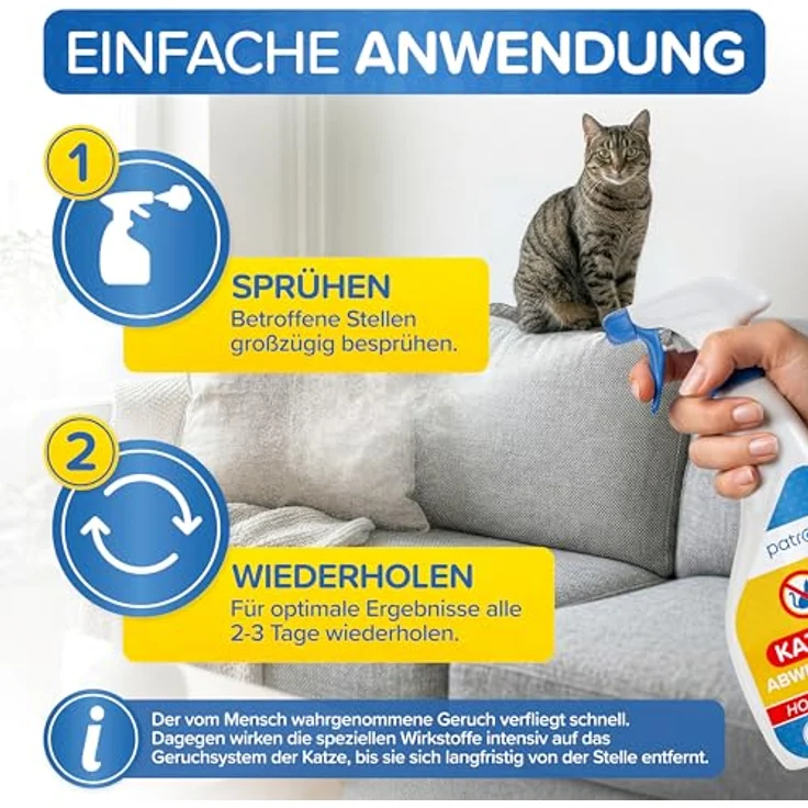 Patronus Katzen-Abwehrspray 500ml, hochwirksames Fernhalte-Spray gegen Urinieren & Kratzen - 100% natürliche Inhaltsstoffe, auch für Außenbereich – Bild 5