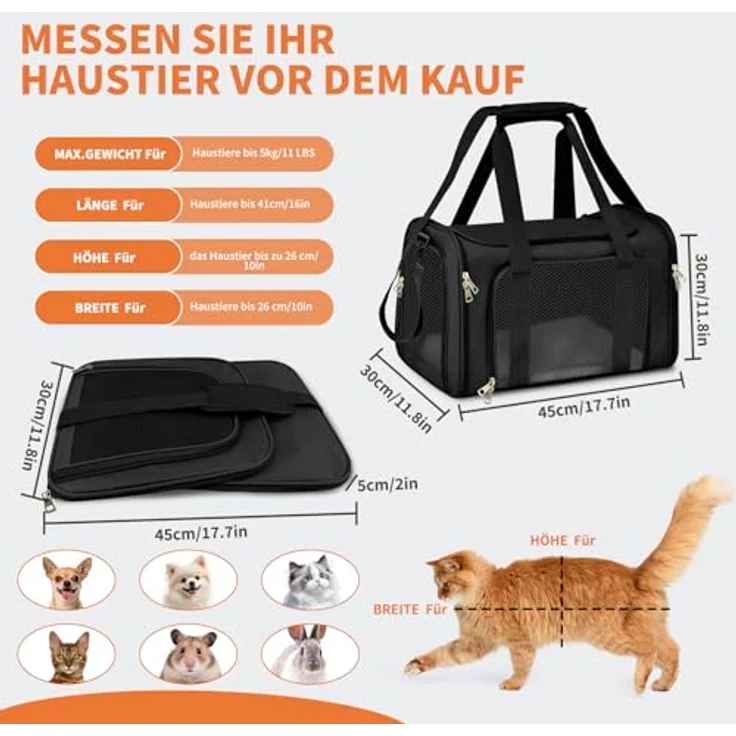Aipwerer Faltbare Transportbox Katze, Atmungsaktive Tragbare Katzen Transporttasche in M und L, Robustes Design mit komfortabler Liegefläche – Bild 2