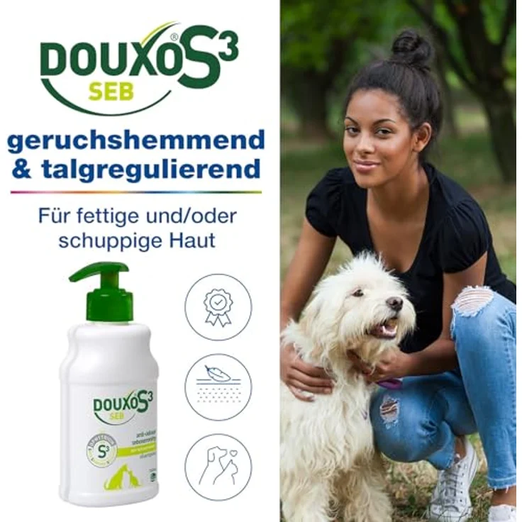 Douxo S3 SEB Shampoo für Hunde & Katzen, effektive Schuppenlösung bei fettiger Haut, hypoallergener Duft, 200 ml – Bild 2