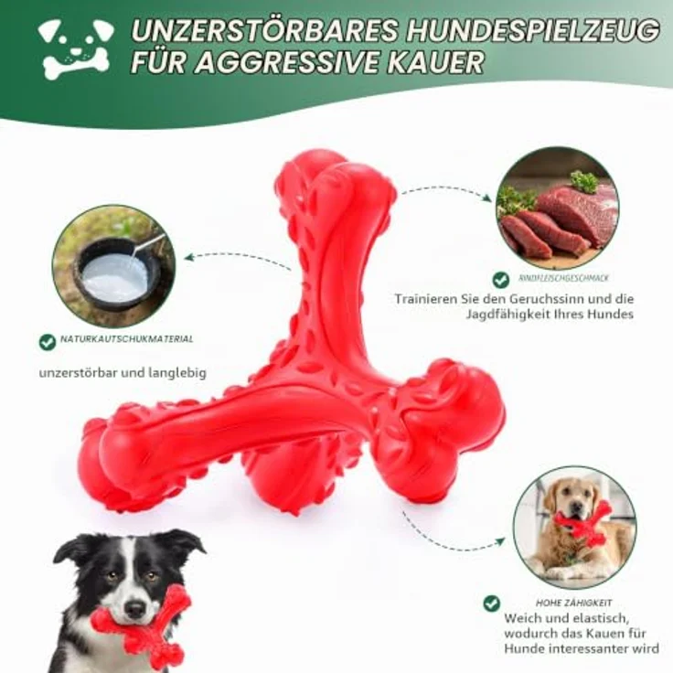 CVALIN Kauspielzeug für aggressive Kauer, unzerstörbares Knochenspielzeug aus Naturkautschuk, langlebige Zahnbürste für große Rassen – Bild 3