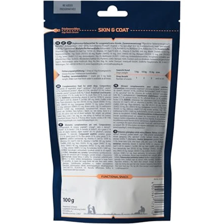 Happy Dog Care Snack Skin und Coat, Ergänzungsfuttermittel für ausgewachsene Hunde, 100g – Bild 3