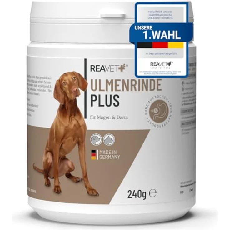 ReaVET Ulmenrinde Plus, stark schleimendes Pulver für Hunde & Katzen, 240g, ohne Aufkochen, für Magen und Darm, Naturrein in Premiumqualität – Bild 1