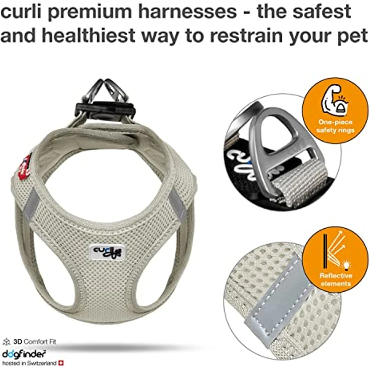 Curli Vest Harness Air-Mesh, Hundegeschirr für kleine und mittelgroße Hunde, ergonomische Passform, atmungsaktives Material, 3XS, grau – Bild 2