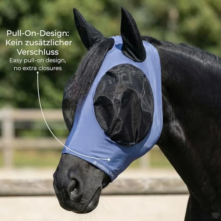 Imperial Riding Fliegenmaske „Trail Ride Basic“, elastischer Insektenschutz aus robustem Netzmaterial, Navy, Cob – Bild 3