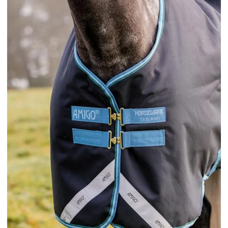 Horseware Amigo Bravo 12 Original lite 100 g, Wasserdichte Pferdedecke, Navy/Turquoise, 145 cm – Bild 2