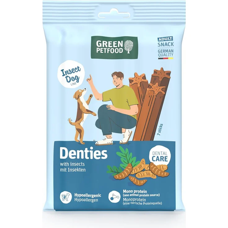 Green Petfood Denties with Insects, Zahnpflege-Hundesnacks mit Insektenproteinen, 180g