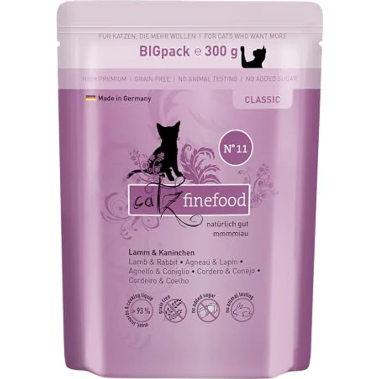 catz finefood N° 11 Lamm & Kaninchen, Premium Katzen-Nassfutter ohne Getreide und Zucker, 6 x 300g Beutel mit hohem Fleischanteil – Bild 1