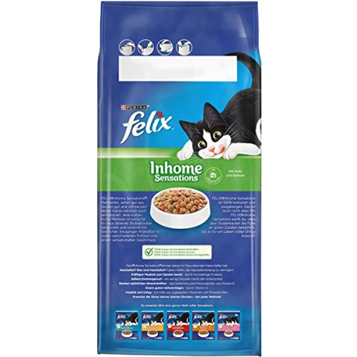 Felix Katzentrockenfutter Inhome Sensations, 2kg Beutel mit Huhn, Getreide und Gartengrün, für innenlebende Katzen, 100% komplett & ausgewogen, ohne künstliche Zusatzstoffe – Bild 2